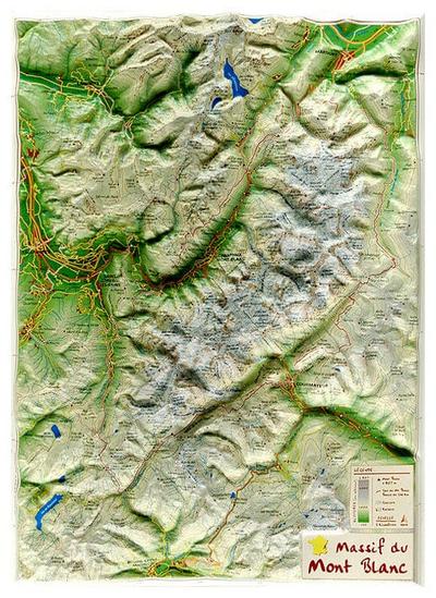 Mapa en relieve del macizo del Mont Blanc