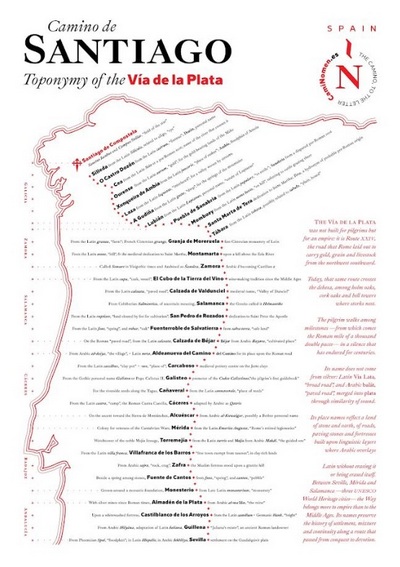 Mapa etimológico de la Vía de la Plata (en inglés)