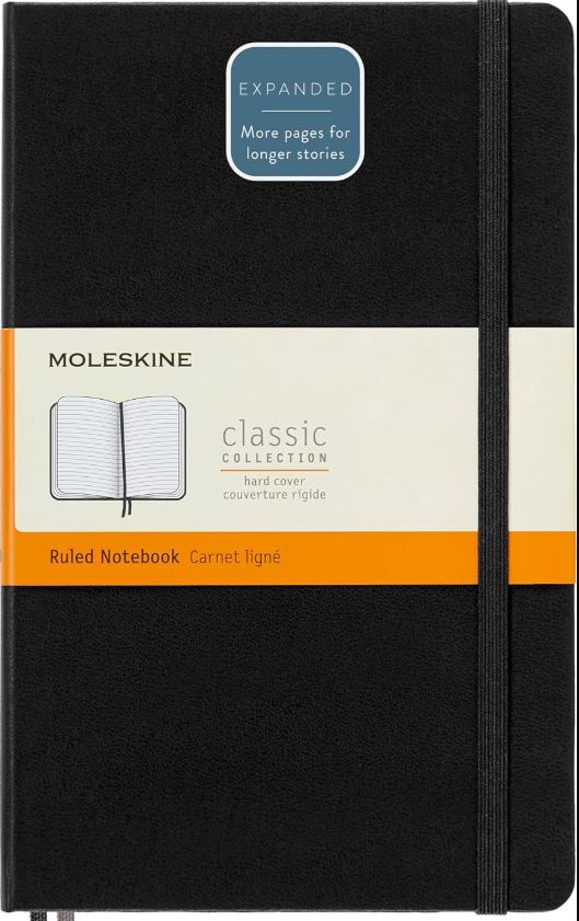 Moleskine libreta clásica Expanded negra L rayada tapa blanda